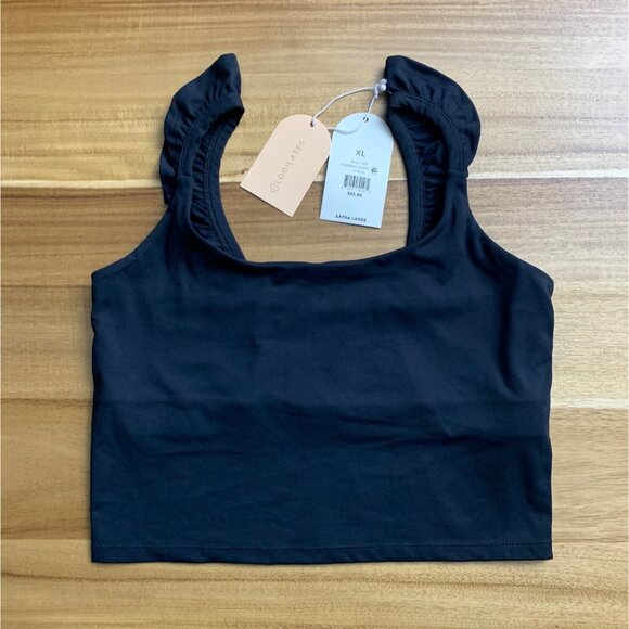 Blogilates Women Active Wear Ruffle Cropped Tank Top In Jet Black Size XL - Picture 5 of 7